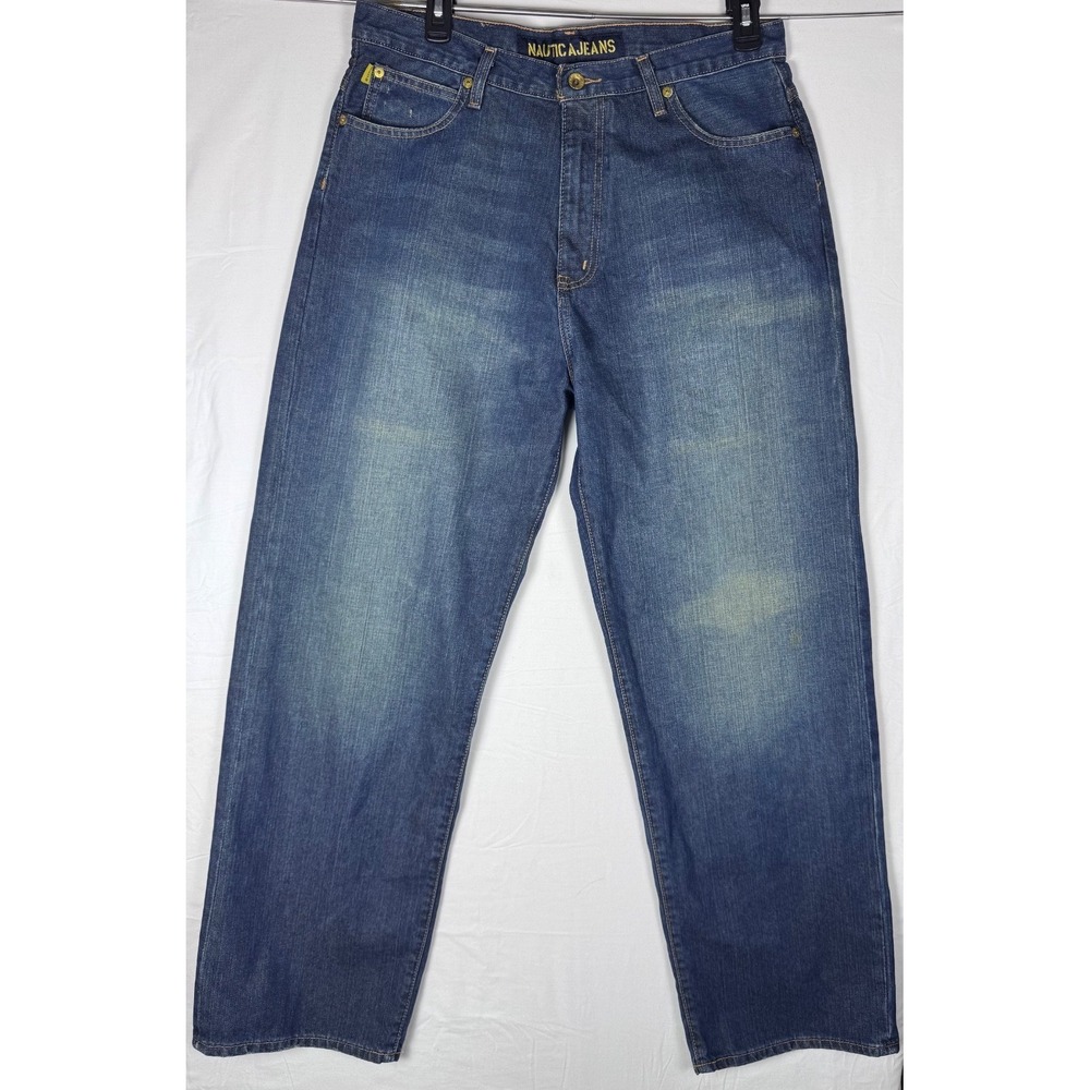 Nautica Jeans Men's 34x32 Blue Straight Leg Denim Pants Vintage Y2K Medium Wash